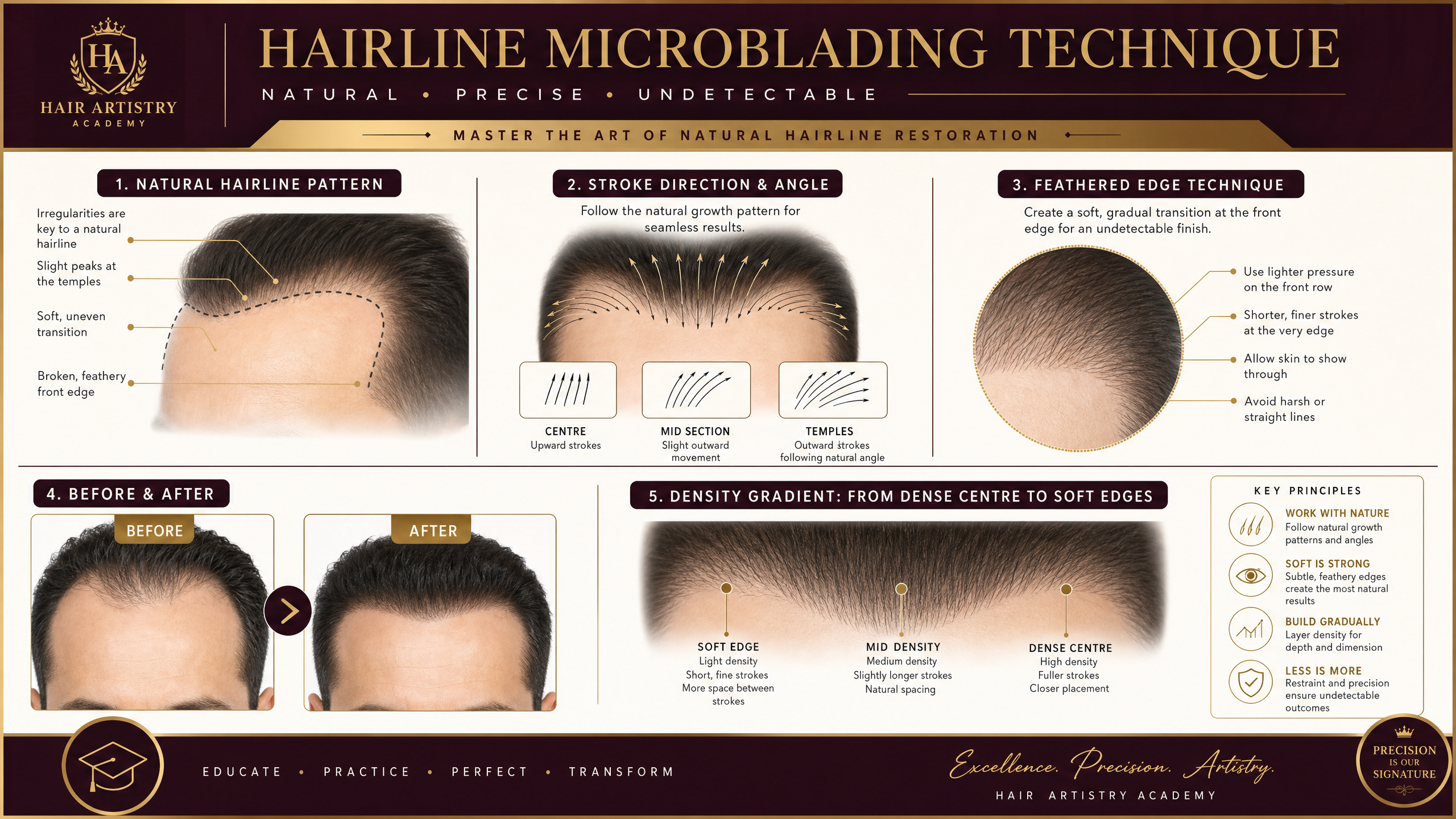 Hairline microblading technique showing natural hair growth pattern and density gradient